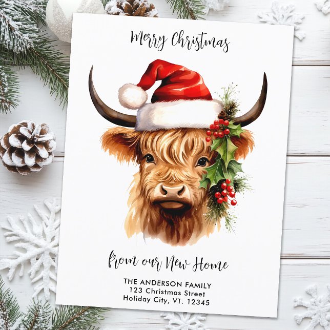 Cartão Postal De Festividades Highland Cow Festivo New Home Felice Natal (Criador carregado)