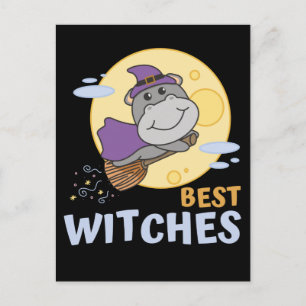 Cartão Postal De Festividades Hipopótamo Halloween Bruxa Crianças Bruxas Melhore