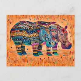 Cartão Postal De Festividades hipopótamos africanos com pintura tribal