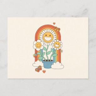 Cartão Postal De Festividades Hippie das flores e arco-íris