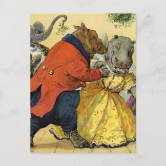 Cartão Postal De Festividades Hippo & Bear at the Christmas Ball in Animal Land