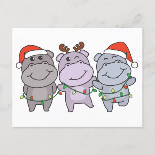 Cartão Postal De Festividades Hippo Christmas Animais Cuja Praça Hippos