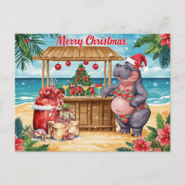 Cartão Postal De Festividades Hippo Christmas Cocktail Party Greeting Card