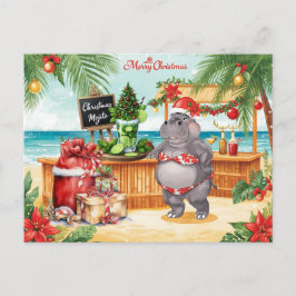 Cartão Postal De Festividades Hippo Christmas Cocktail Party Greeting Card
