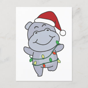 Cartão Postal De Festividades Hippo Christmas Winter Animais Hippos