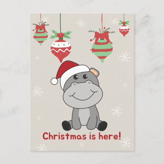 Cartão Postal De Festividades Hippo Feliz Natal Animais de Inverno Hippos Feriad (Frente)