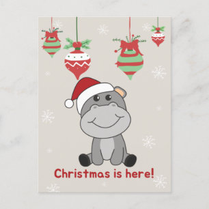 Cartão Postal De Festividades Hippo Merry Christmas Winter Animais Hippos Holida