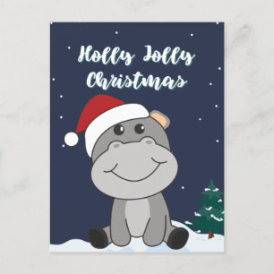 Cartão Postal De Festividades Hippo Merry Christmas Winter Animais Hippos Holida
