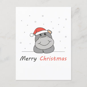 Cartão Postal De Festividades Hippo Natal Neve Inverno Animais Hipopótamos