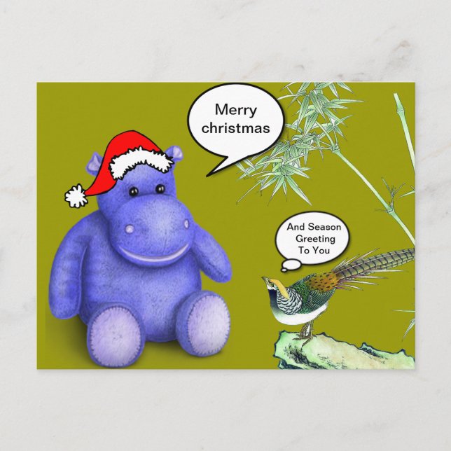 Cartão Postal De Festividades hippo roxo Natal (Frente)