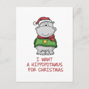 Cartão Postal De Festividades Hippopotamus for Christmas - Cute Hippo Design