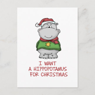 Cartão Postal De Festividades Hippopotamus for Christmas - Cute Hippo Design