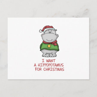 Cartão Postal De Festividades Hippopotamus for Christmas - Cute Hippo Design
