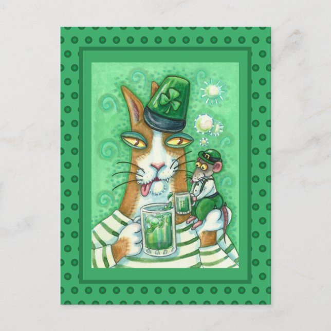 CARTÃO POSTAL DE FESTIVIDADES HISS N' FITZ CAT & RAT, CHEERS TO GREEN BEER FUNNY (Frente)