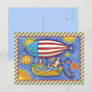 CARTÃO POSTAL DE FESTIVIDADES HISS N' FITZ CATES E MOUSE EM 4 DE JULHO DE ZEPPEL
