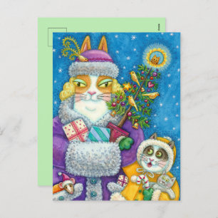 CARTÃO POSTAL DE FESTIVIDADES HISS N' FITZ GATOS COMPRANDO NATAL, ÁRVORE DE PENA