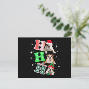 Cartão Postal De Festividades Ho Ho Ho Bulldog Inglês Papai Noel Rena Natal