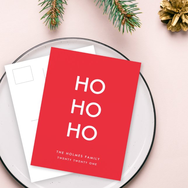 Cartão Postal De Festividades Ho Ho Ho | Red Christmas Modern Minimalist Simple (Criador carregado)