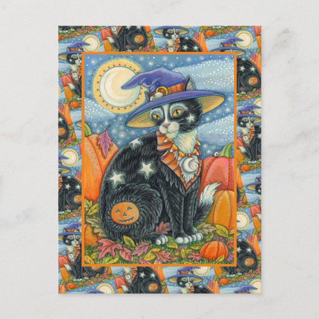 CARTÃO POSTAL DE FESTIVIDADES HOCUS POCUS BLACK CAT WITCH & MOUSE HALLOWEEN (Frente)