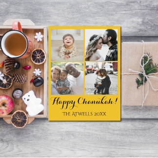 Cartão Postal De Festividades Holiday 4 Photos Happy Chanukah Family Gold