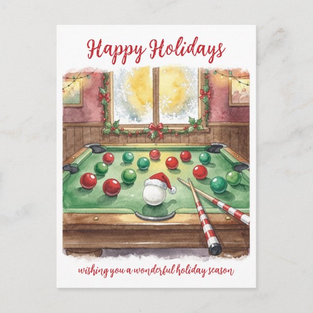 Cartão Postal De Festividades Holiday Billiard player Christmas Cards (Frente)
