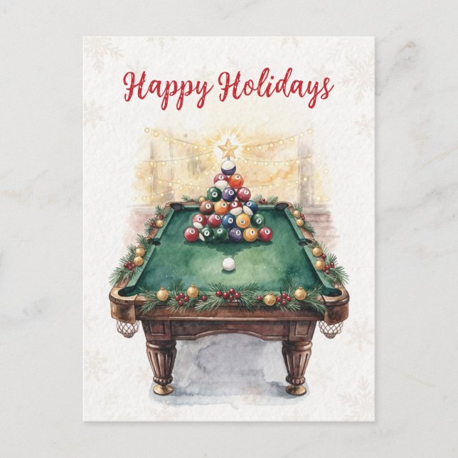 Cartão Postal De Festividades Holiday Billiard player Christmas Cards (Frente)