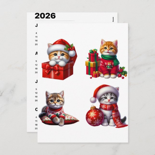 Cartão Postal De Festividades Holiday Cat Magic December Calendar 2026 Edition (Frente/Verso)