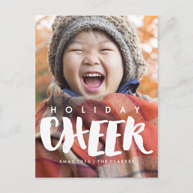 Cartão Postal De Festividades HOLIDAY CHEER | Script manuscrito de Natal (Frente)