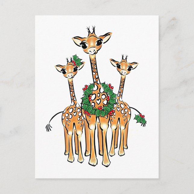 Cartão Postal De Festividades Holiday Girafes (Frente)