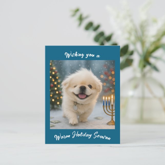Cartão Postal De Festividades Holiday greeting card feat. Pete the Pekingese (Em pé/Frente)