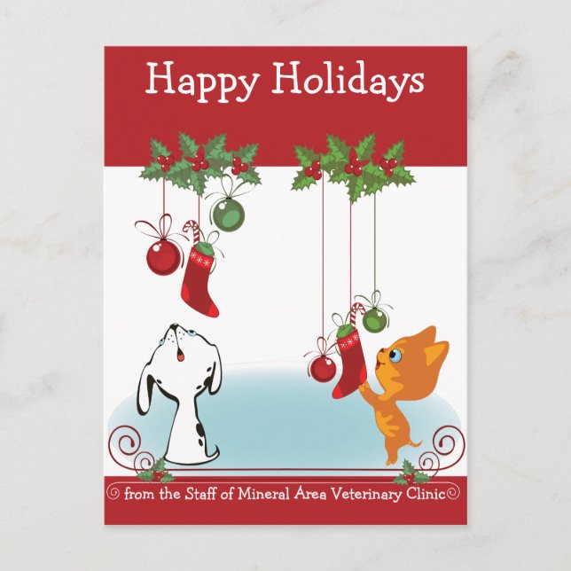 Cartão Postal De Festividades Holiday Greeting Pets From Your Veterinary Clinic (Frente)