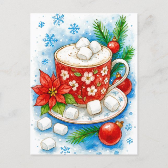 Cartão Postal De Festividades Holiday Hot Cocoa Marshmallows Christmas Postcard (Frente)