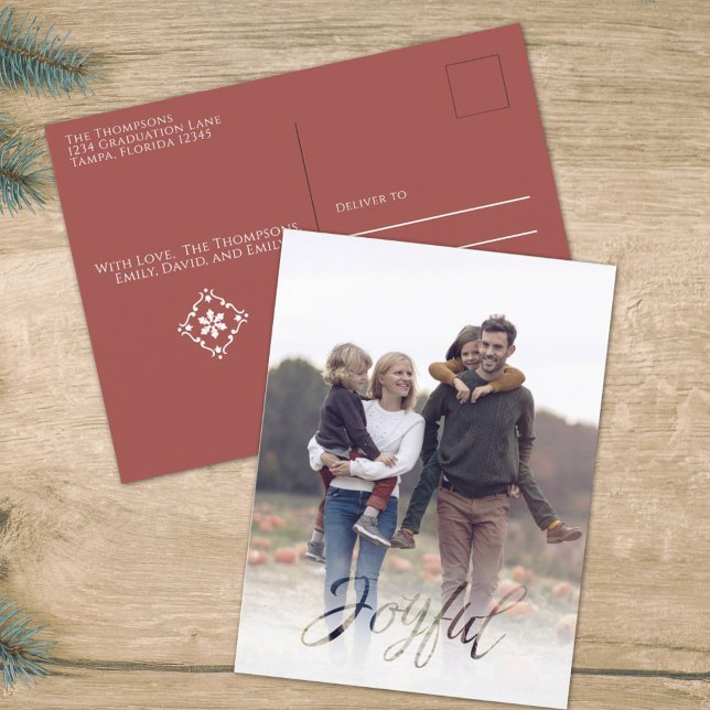 Cartão Postal De Festividades Holiday Joyful Elegant Red Snowflake Budget (Criador carregado)