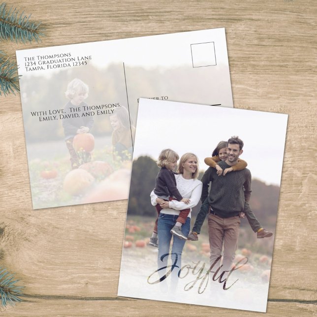 Cartão Postal De Festividades Holiday Joyful Elegant Snowflake Winter 2 Photo (Criador carregado)