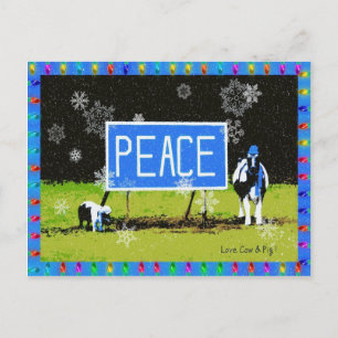 Cartão Postal De Festividades Holiday Postcard with Cow and Pig