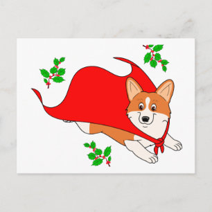 Cartão Postal De Festividades Holiday Super Corgi com Cabo