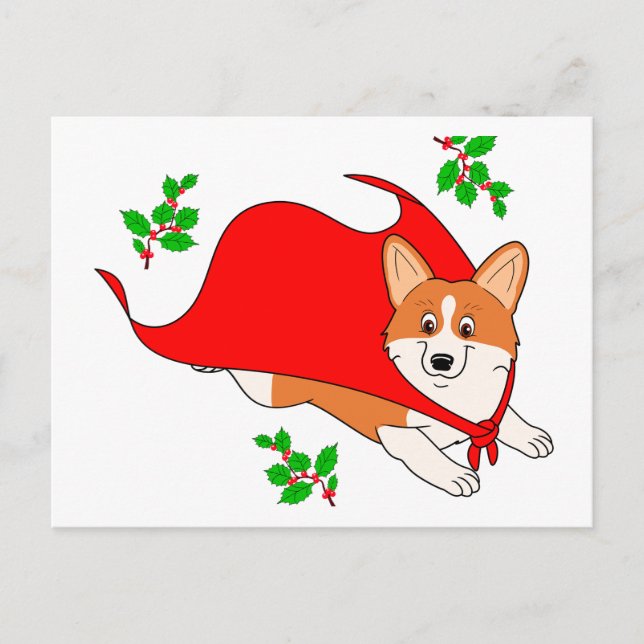 Cartão Postal De Festividades Holiday Super Corgi com Cabo (Frente)