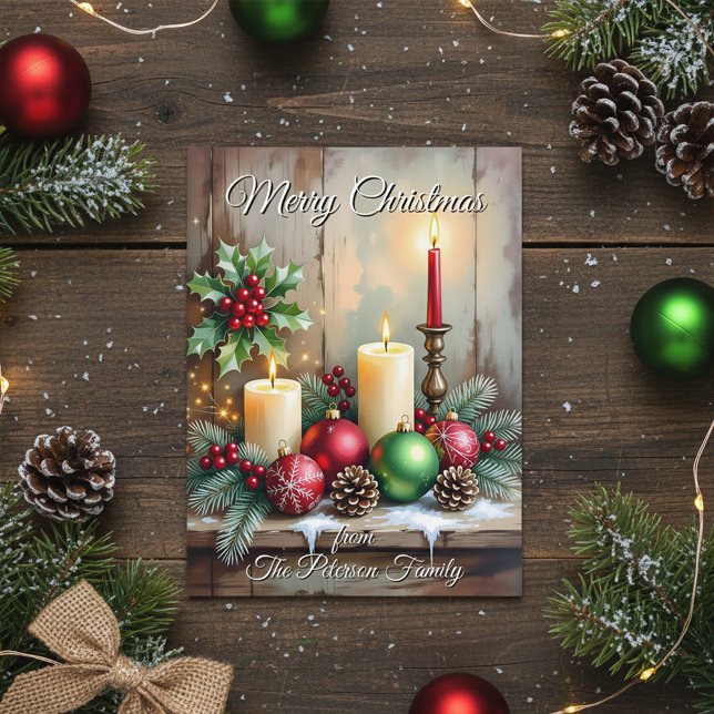 Cartão Postal De Festividades Holly Berries Pine Cones Natal Russo (Criador carregado)