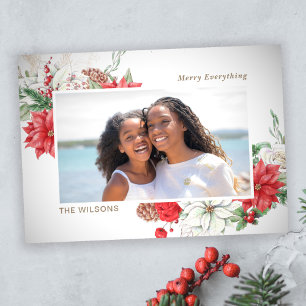 Cartão Postal De Festividades Holly Berries Poinsettias Pine Cone Foto
