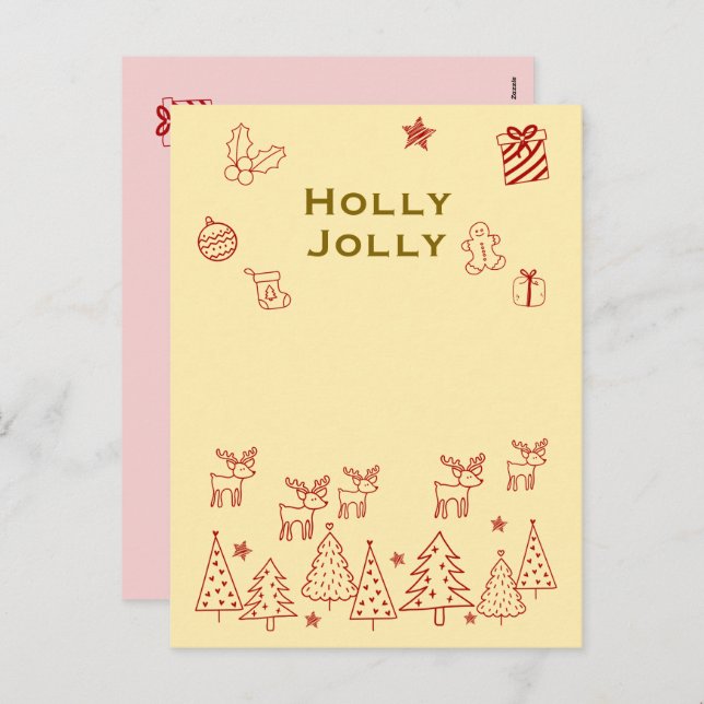 Cartão Postal De Festividades 『Holly Jolly』トナカイのかわいいクリスマスカード♡ (Frente/Verso)