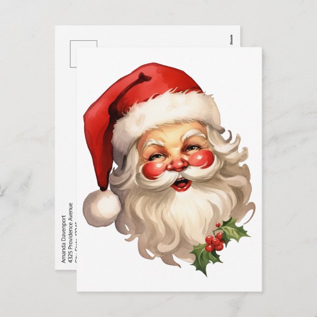 Cartão Postal De Festividades Holly Jolly Santa Claus Retro Style (Frente/Verso)