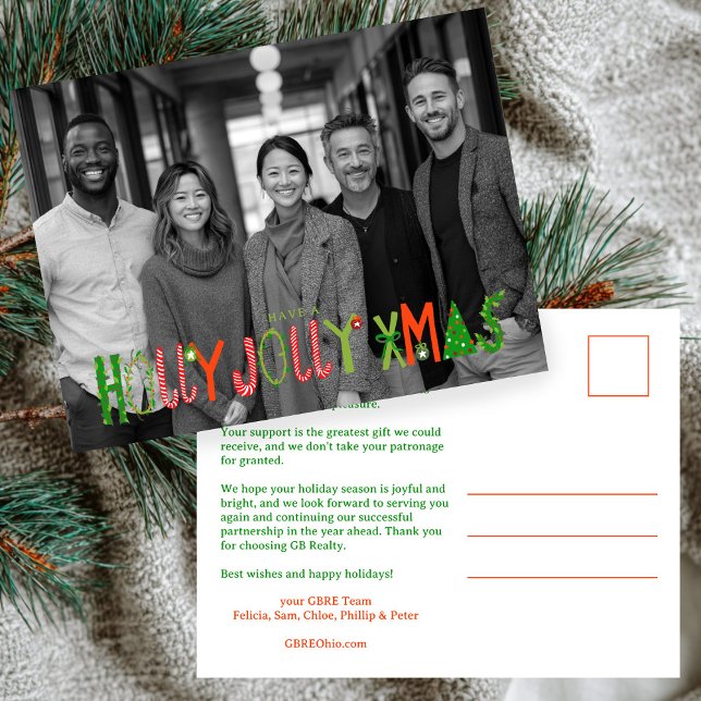 Cartão Postal De Festividades HOLLY JOLLY XMAS Business CUSTOM PHOTO  (HOLLY JOLLY XMAS Business CUSTOM PHOTO Holiday Postcard
)