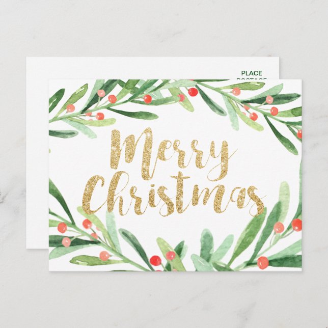 Cartão Postal De Festividades Holly Wreath Natal (Frente/Verso)