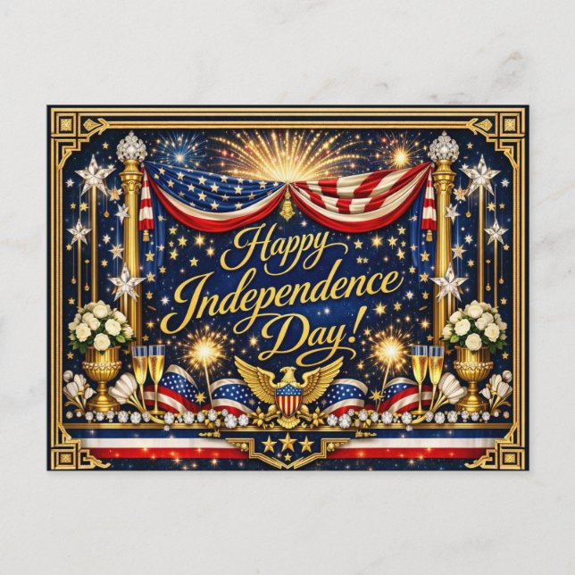 Cartão Postal De Festividades Hollywood Regency Independence Day Patriotic (Frente)