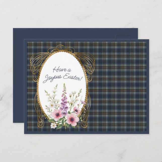 Cartão Postal De Festividades Holyrood Original Scottish Tartan Páscoa Floral (Frente/Verso)
