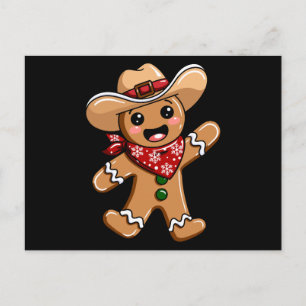 Cartão Postal De Festividades Homem de Biscoito Cowboy Chapéu Bandana Natal Xmas