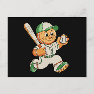 Cartão Postal De Festividades Homem de Biscoito de Gengibre Jogando Beisebol Nat