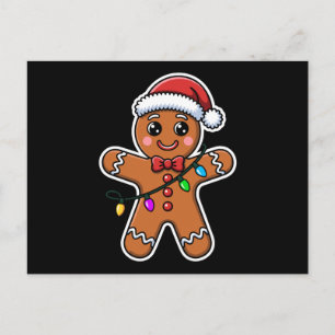 Cartão Postal De Festividades Homem de Biscoito de Natal Chapéu de Papai Noel Lu