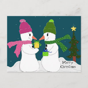 Cartão Postal De Festividades Homens de Neve Trocando Presentes