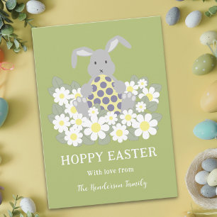 Cartão Postal De Festividades Hoppy Easter Bunny Floral Green
